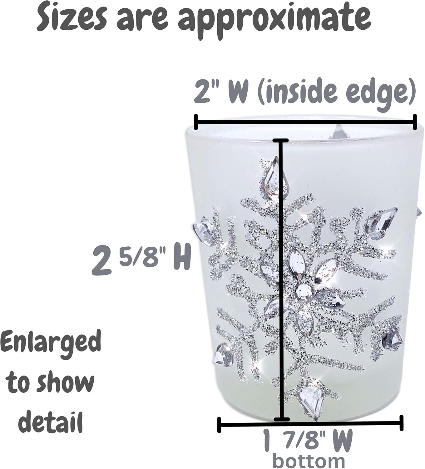 Snowflake Candle Holders with LED Candles, Set of 3 – Lighted Frosted Glass Votive Holders with Glitter Snowflakes and Jewel Accents – Christmas Table, Mantel and Holiday Decor – 2.75 Inch