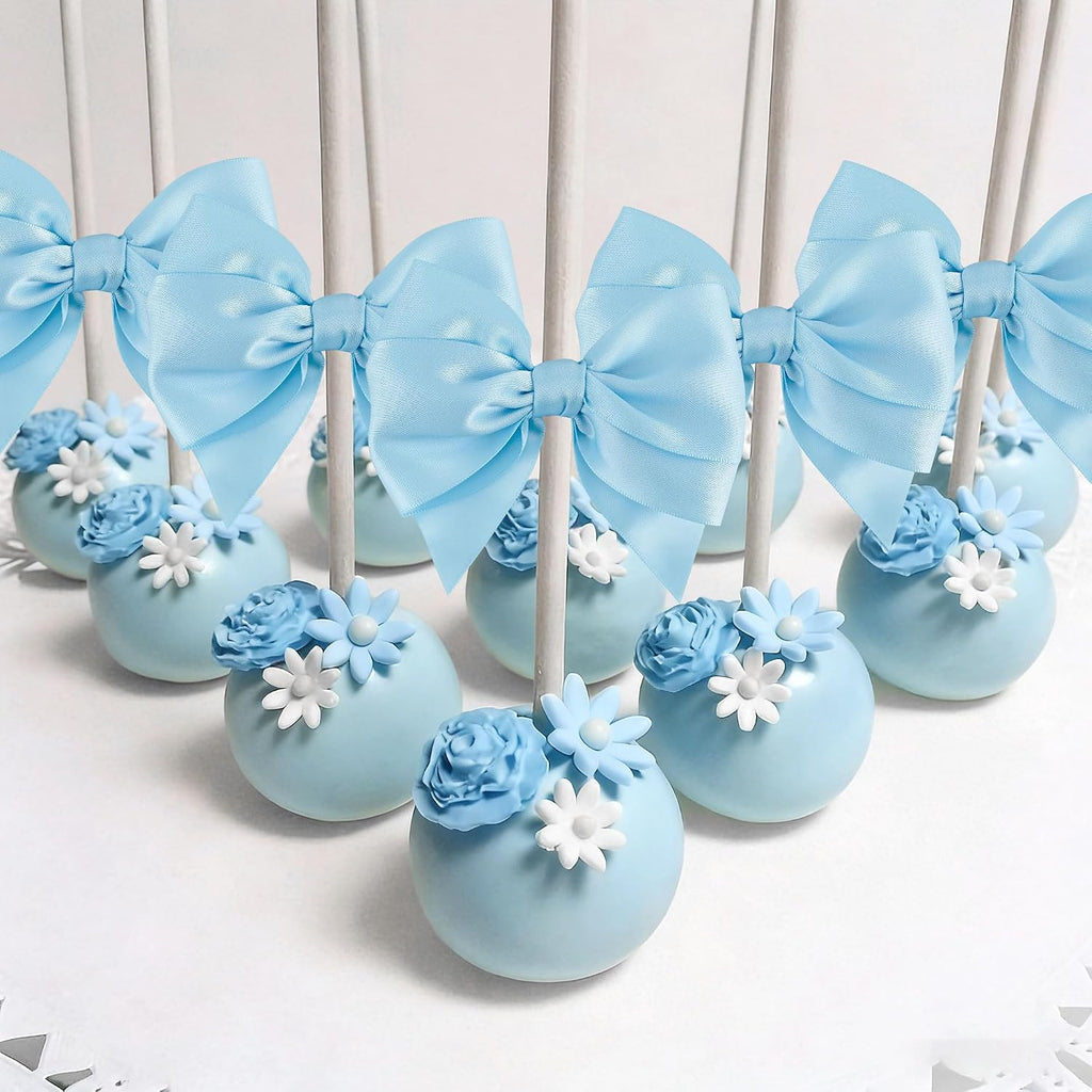 Blue Bows 24 PCS Baby Blue Satin Ribbon Bows 4" Pre-Tied Twist Tie Bow for Gift Wrapping Treat Bags Cake Pops Candy Apple Crafts Baby Shower Birthday Wedding Party Favors