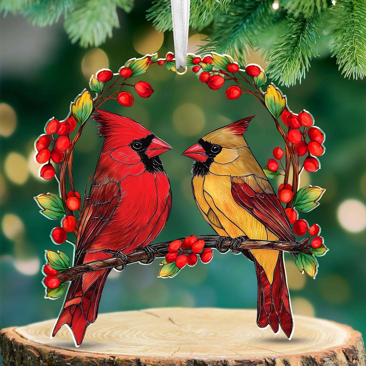 AXIARA Two Layer Wooden Cardinal Christmas Ornaments 2026 | Cardinal Christmas Decorations Gifts for Women Men, Sympathy Memorial Gift for Loss of Loved One