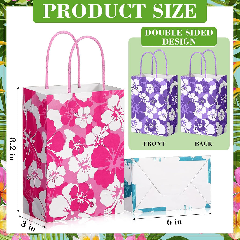 Teling 36 Pcs Hibiscus Party Favor Hawaiian Themed Paper Bags with Handles Summer Tropical Gift Tiki Luau Treat Hawaii Goodie Bags Kids Birthday Party Supplies Multicolor 8.3 x 6 x 3