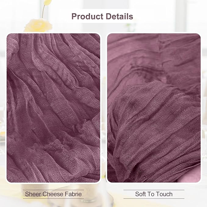 6 Pack Dusty Purple Cheesecloth Table Runner 35x120 Inch 10Ft Rustic Gauze Cheese Cloth Table Runner Sheer Cheesecloth Table Runners for Wedding Party Bridal Shower Decoration