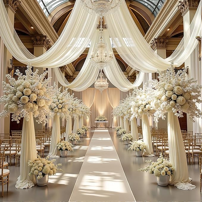Wedding Arch Draping Fabric 1 Panel 18Ft Nude Sheer Chiffon Curtain Drapes 6 Yards for Wedding Ceremony Birthday Party Decoration