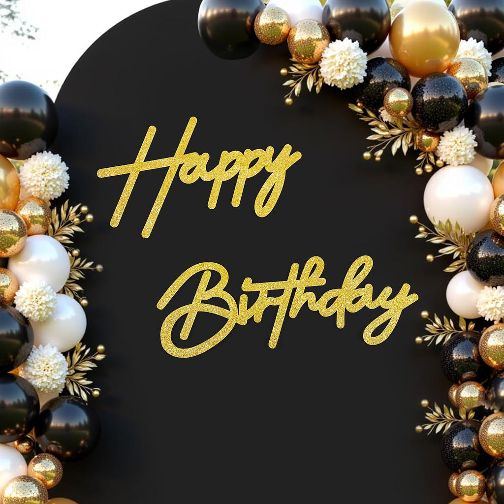 CANREVEL Happy Birthday Sign for Backdrop, Glitter Felt Gold Happy Birthday Banner, Golden Birthday Party Decorations for Girl Boy Women Men, Wall Decor Balloon Arch Photo Prop