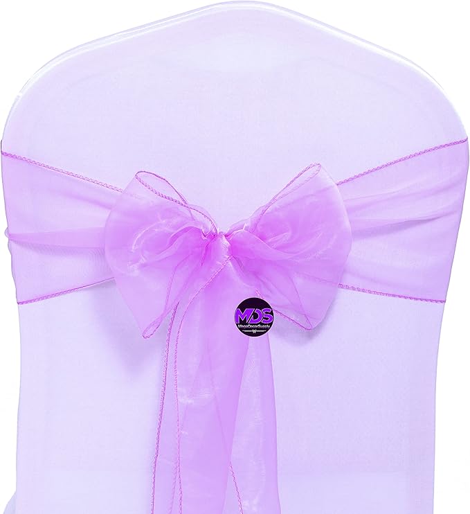 MDS Pack of 200 PCS Organza Chair Sashes Wider Dining Chair Bows Ribbon Tie Back for Wedding Party Birthday Bridal Shower Reception Event Banquet Home Chair Cover Decoration - Light Purple