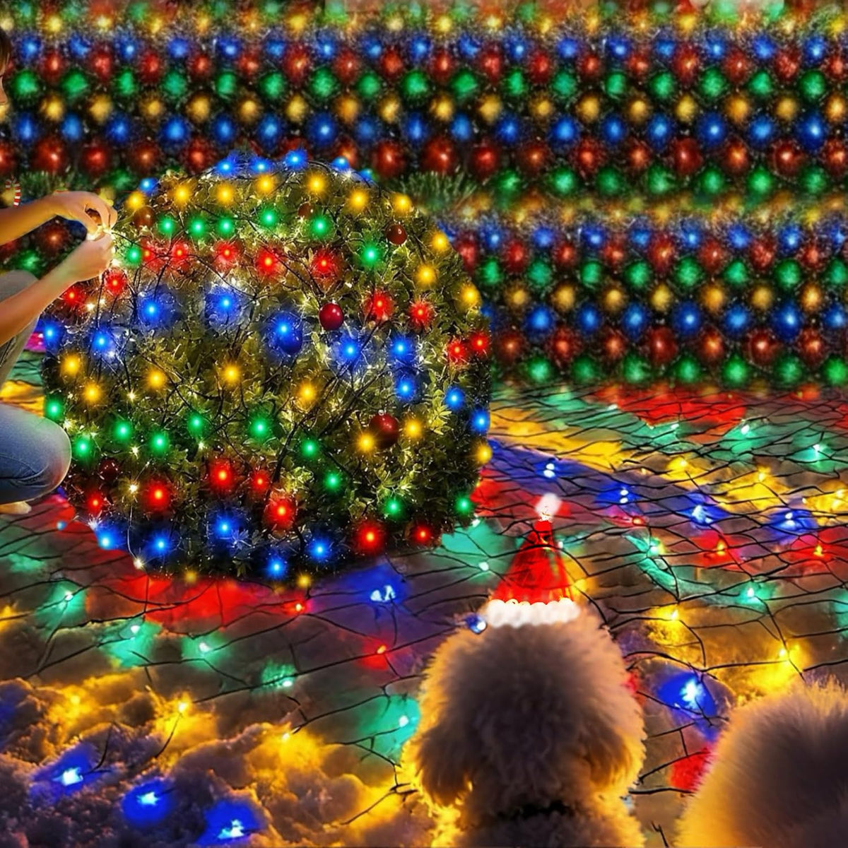 HYH Christmas Net Bush Lights 360 LED 12FTx5FT Multicolored Outdoor Mesh
