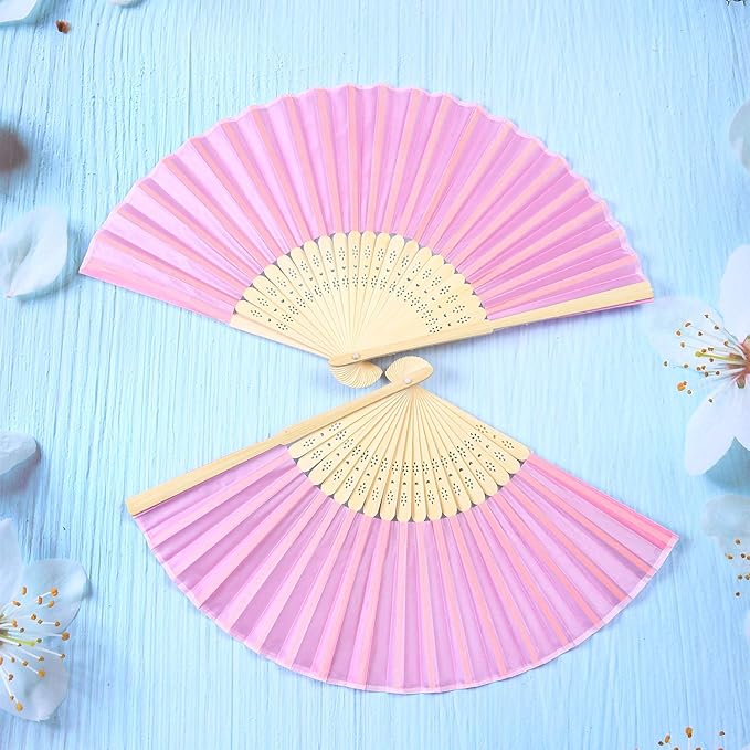 Aneco 18 Pieces Pink Handheld Cloth and Bamboo Folding Fans for Wedding Decoration, Church Gifts, Party Favors, DIY Decoration