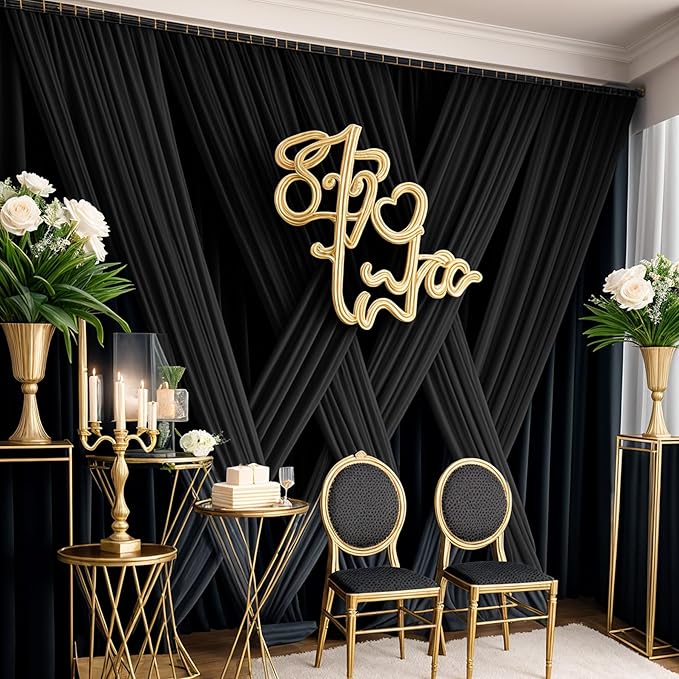10×14ft Wrinkle Free Black Backdrop Curtain for Parties Wedding,2 Panels 5×14ft Height Soft Silky Polyester Photo Backdrop Drapes for Birthday Graduation Photography Stage Event Background Cloth