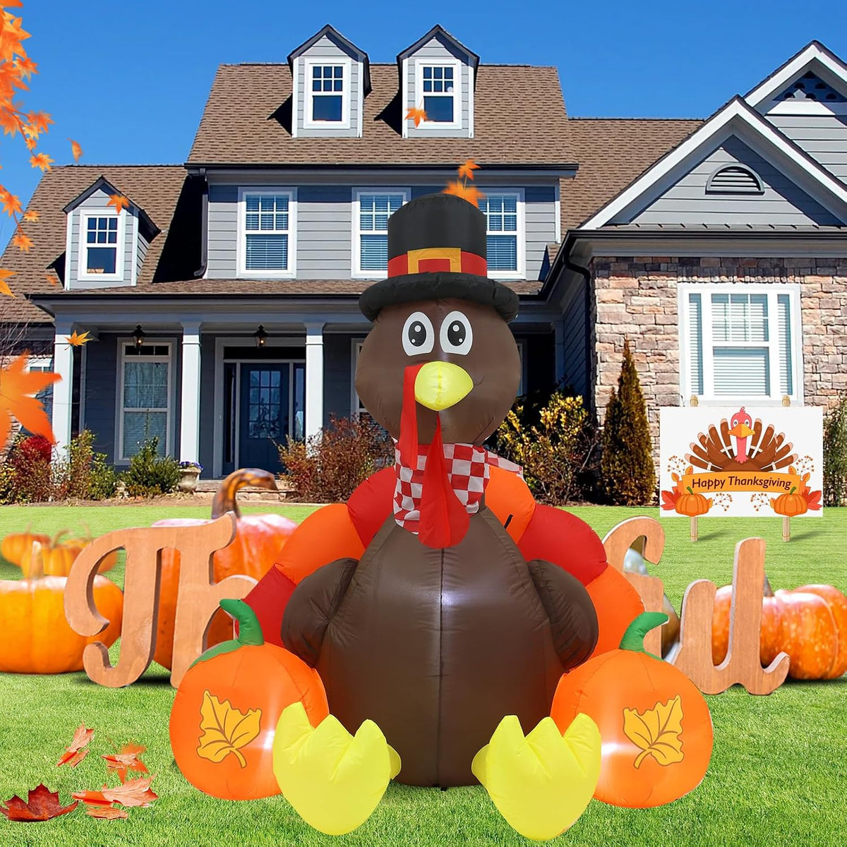 6 ft turkey thanksgiving inflatable decoration with led, main product view