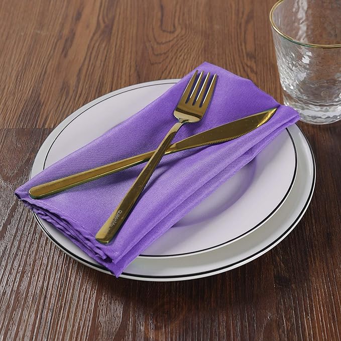 Cloth Napkins 20x20 inch Washable Polyester Dinner Napkins Soft Table Napkins for Wedding Party Dining Banquet(Purple,100PCS)