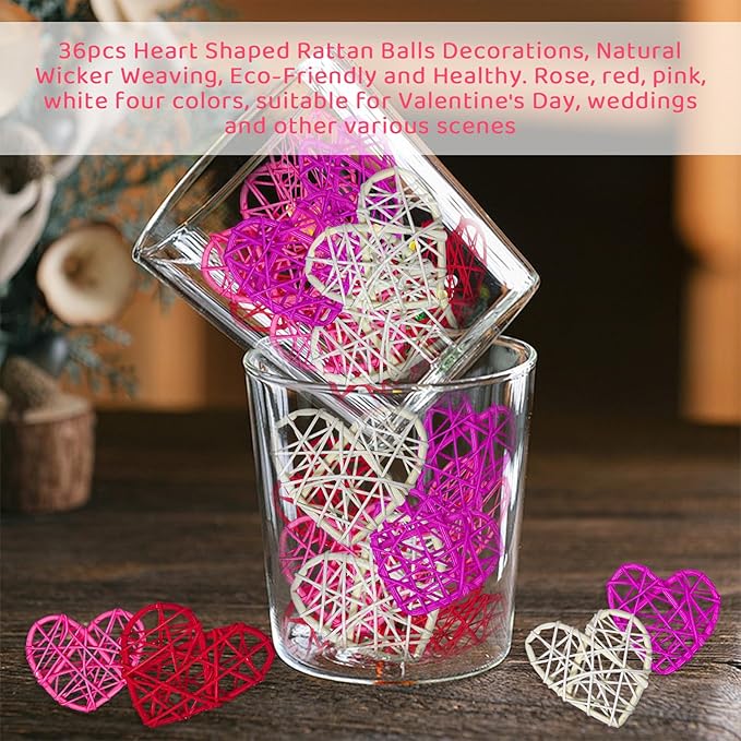 36pcs Valentine's Day Rattan Balls Heart Balls Decoration for Home Decoration Valentine's Day