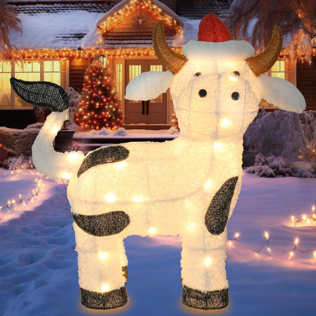 bshine lighted christmas cow decor, pre lit led, main product view