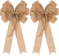 2 Pack Large Burlap Jute Hemp Rope Bows for Wreaths,Rustic Farmhouse Crafts Bow Wrapping Tree Topper Wedding Holiday Birthday Party Wall Home Boho Front Door Decorations
