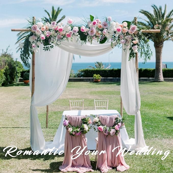 Wedding Arch Draping Fabric 4 Panels 20Ft Length x 28" Width White Arch Drapes Chiffon Fabric Sheer Curtains Backdrop for Party Bridal Decorations Wedding Ceremony Ceiling Stage Reception Decor