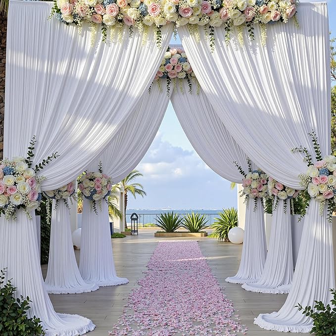 20×14 ft White Wrinkle Free Backdrop Curtain, Soft Silky Polyester Wedding Drapes 4 Panels 14ft Height Photo Backdrop Curtains for Parties Birthday Baby Shower Photography Background Cloth