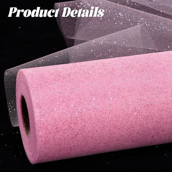 Glitter Tulle Rolls 6” by 50 Yards Sparkle Tulles Fabric Ribbon Sequin Tulle Netting Rolls for DIY Tutu Skirt Wedding Birthday Party Decoration (Light Pink-New)