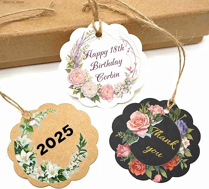 Personalized Gift Tags with String Custom Hang Tags with Your Logo/Text Small Card Party Decoration Paper Gift Tags for Birthday Wedding Christmas