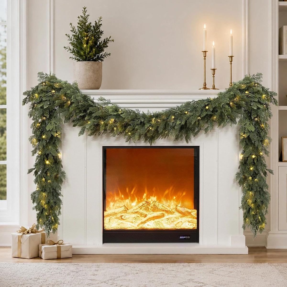 pre-lit christmas garland 9ft decorations real touch cedar, main product view