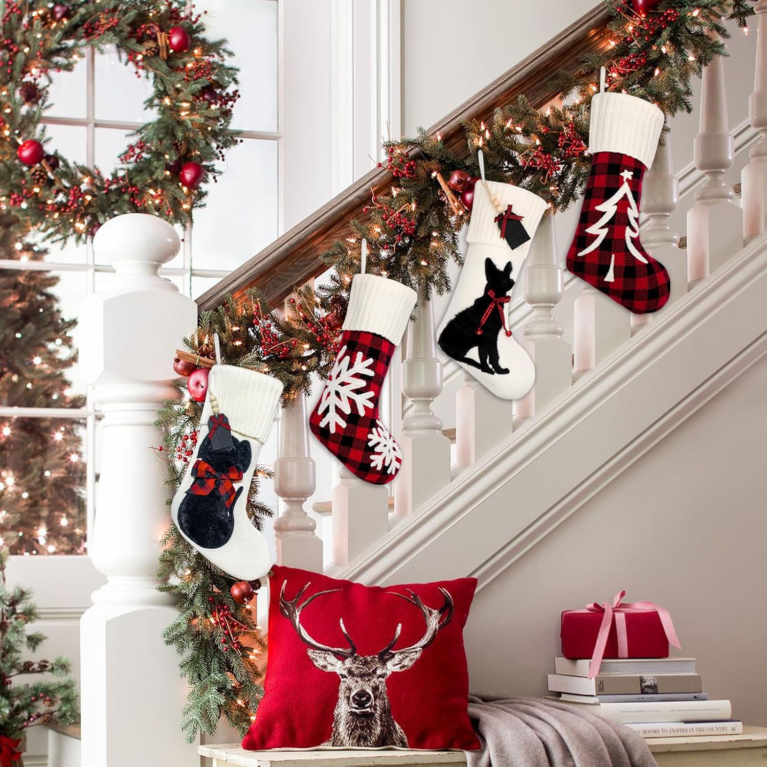 Dog Christmas Stockings,19" White Knit Christmas Stockings for Dog,(A-SD2501)