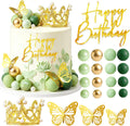 Green Gold Balls Cake Toppers Happy Birthday Crown Tiara Cake Topper Princess Purple Cake Decorations (Green)