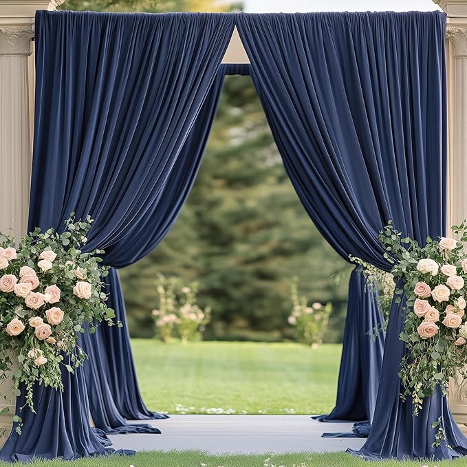 20×14ft Wrinkle Free Navy Blue Backdrop Curtain for Wedding Parties,4 Panels 5×14ft Height Soft Silky Polyester Photo Backdrop Drapes Curtains for Birthday Photography Stage Events Background Cloth