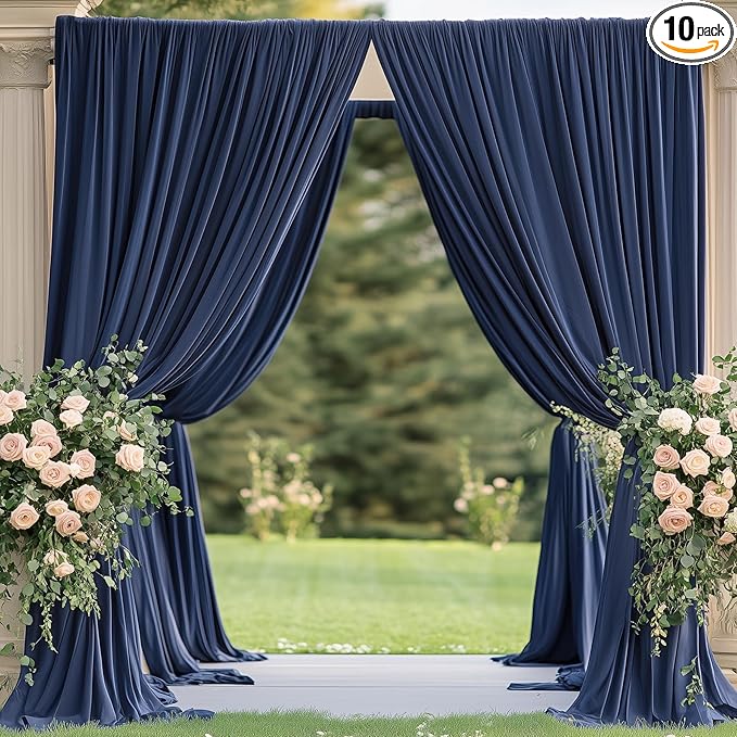 50×12ft Navy Blue Wrinkle Free Backdrop Curtain for Wedding Parties, 10 Panels 5×12ft Long Soft Silky Polyester Backdrop Drapes Photo Back Drop Curtains for Birthday Photography Background Cloth