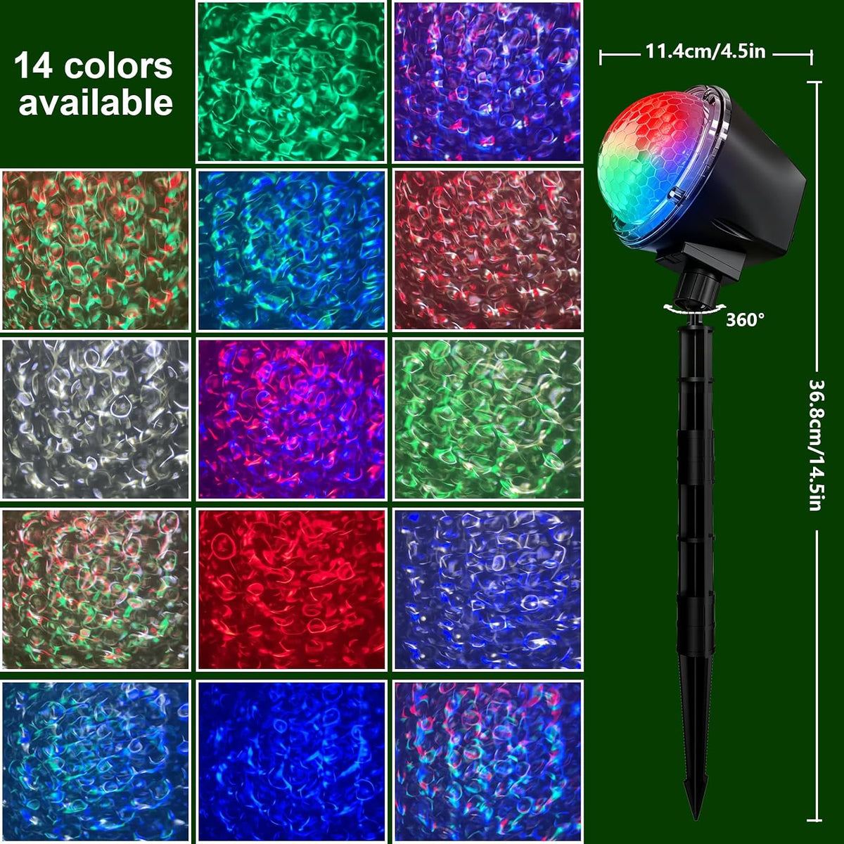 projector lights outdoor, 15 colors water wave ocean, close-up detail