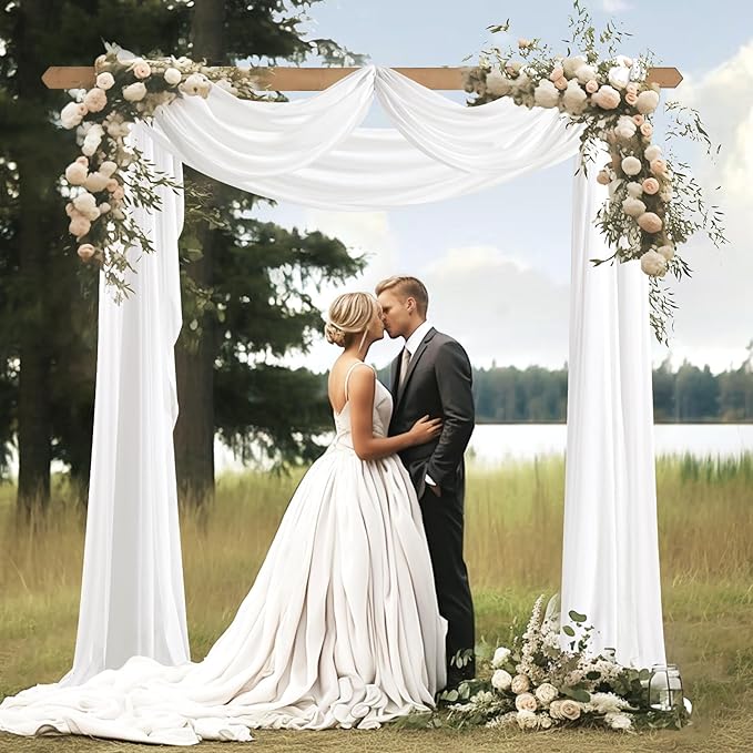 Wedding Arch Draping Fabric 2 Panels 30" X 20FT Sheer Arch Drapes Fabric White Backdrop Curtains for Wedding Arbor Ceremony Birthday Party