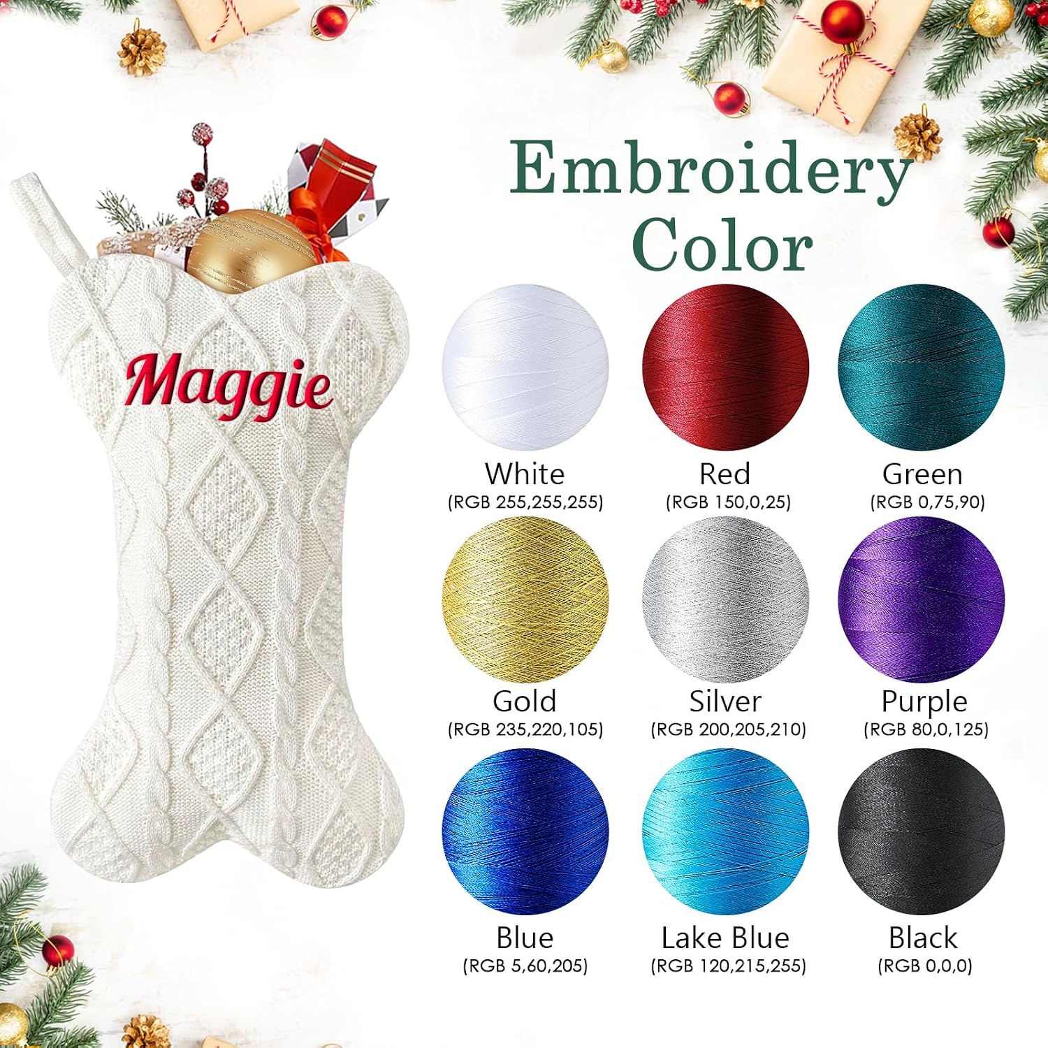NIBESSER Personalized Dog Christmas Stockings Custom Name Knit Christmas Stockings 16.7” Large Xmas Stocking for Dogs Cats Pet Bone Shape Rustic Farmhouse Fireplace Hanging Ornament