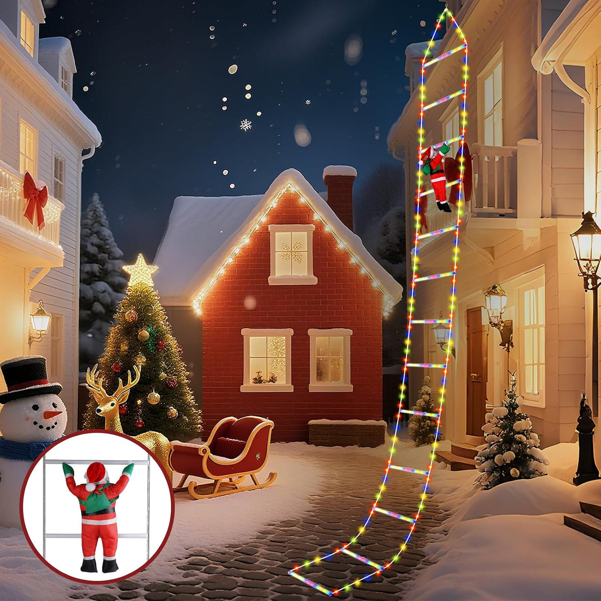 LED Christmas Ladder Lights 10ft with Santa Claus Decorations Decorative Mult...