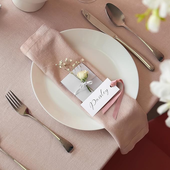 50 Pcs Name Place Cards for Table Setting Blank Wedding Place Cards with Satin Ribbon 1.57 x 3.54 Inch Hanging Gift Tags for Wedding Dinner Banquet Party Table Setting Supplies(Rose Gold)