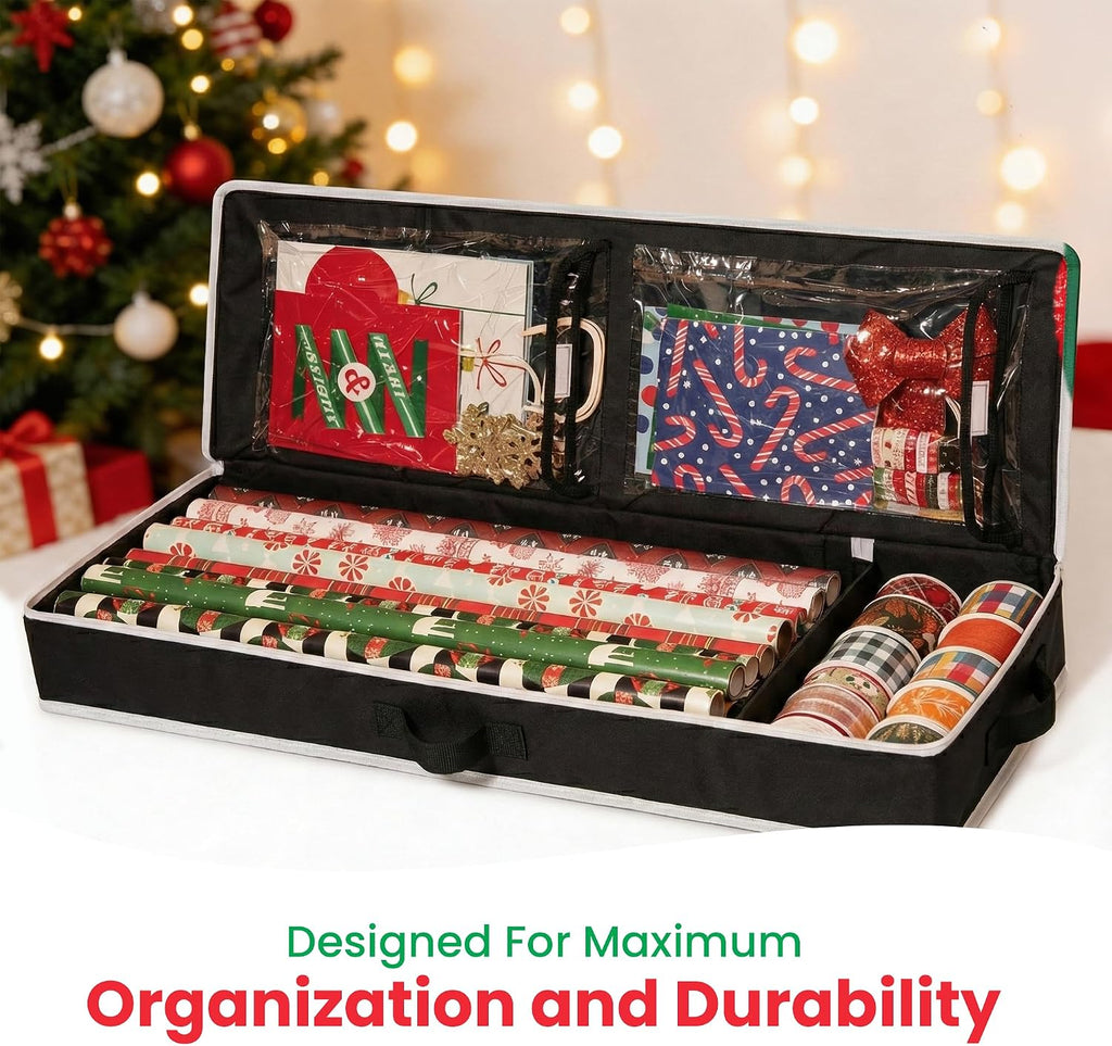 Handy Laundry Gift Wrap Storage Organizer, Easily organize Wrapping Paper, Ribbons, Bows, Scissors, Fits 18-24 Standard Rolls, Keeps Gift Supplies in Perfect Condition & Ready for Next Season, (Black)