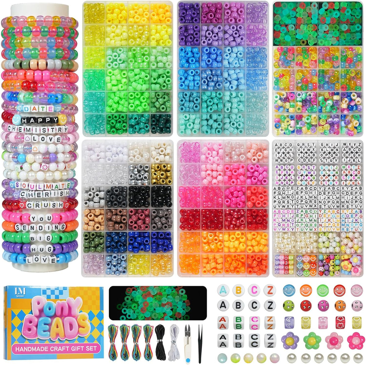 lynnmos 6 boxes bracelet making kit pony beads, main product view