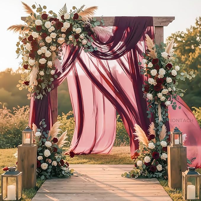 Wedding Arch Draping Fabric 29" x 19Ft Sheer Drapes for Backdrop Wedding Ceremony Reception Ceiling Decor Curtain Baby Bridal Shower Decoration (Burgundy, 1 Panel)