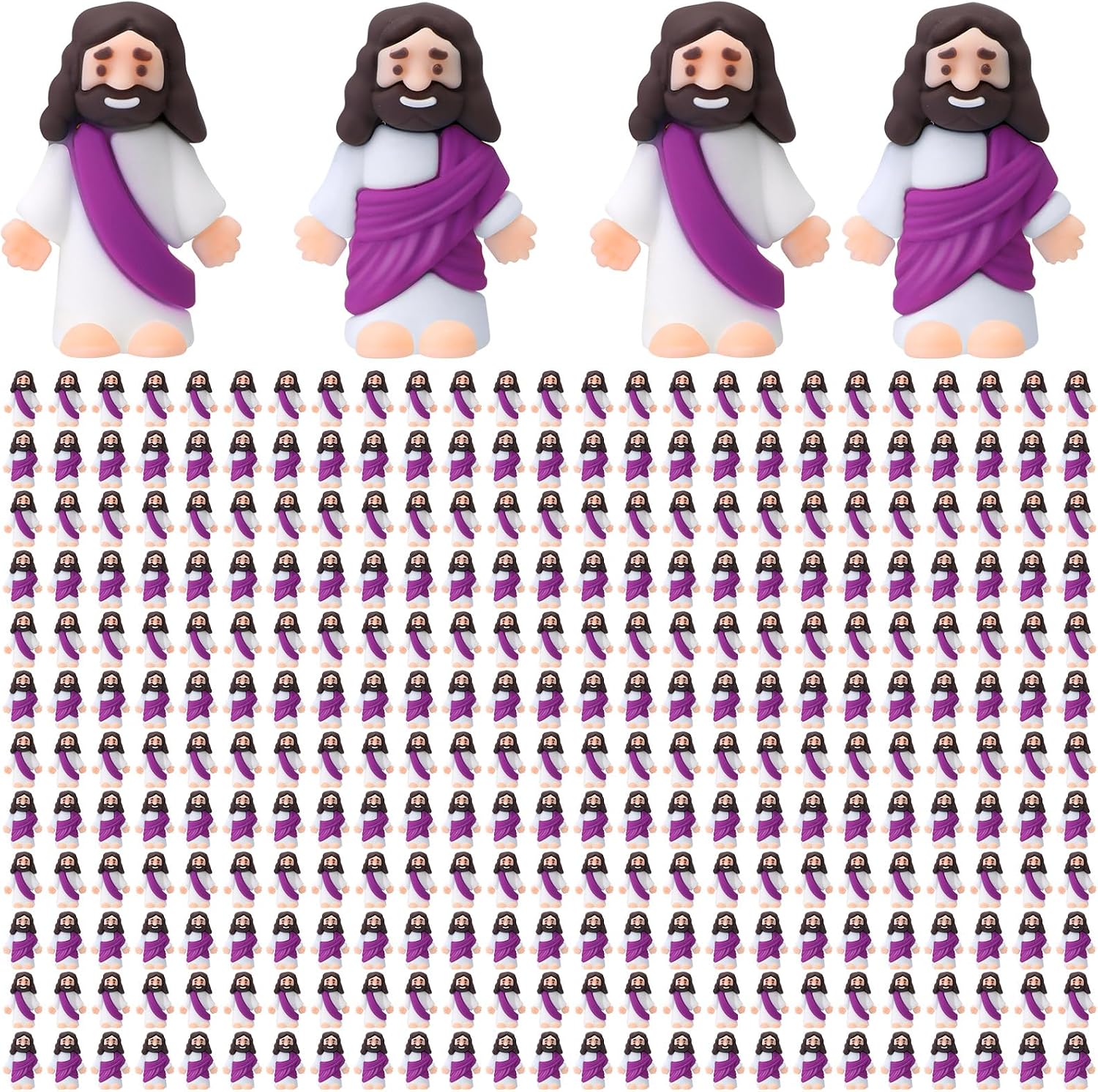 Bememo 300 Pcs Little Jesus Figures Bulk Original Design Mini Pocket Jesus Rubber Figurine to Hide and Seek Religious Party Favors Baptism Gifts(Purple)