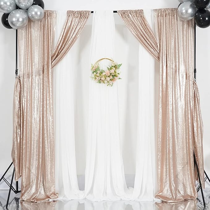 Champagne Sequin Backdrop Curtains, 2 Panels Champagne Blush Sequin Backdrop, 2FTx8FT Sequin Curtains for Party Wedding Sequence Backdrop