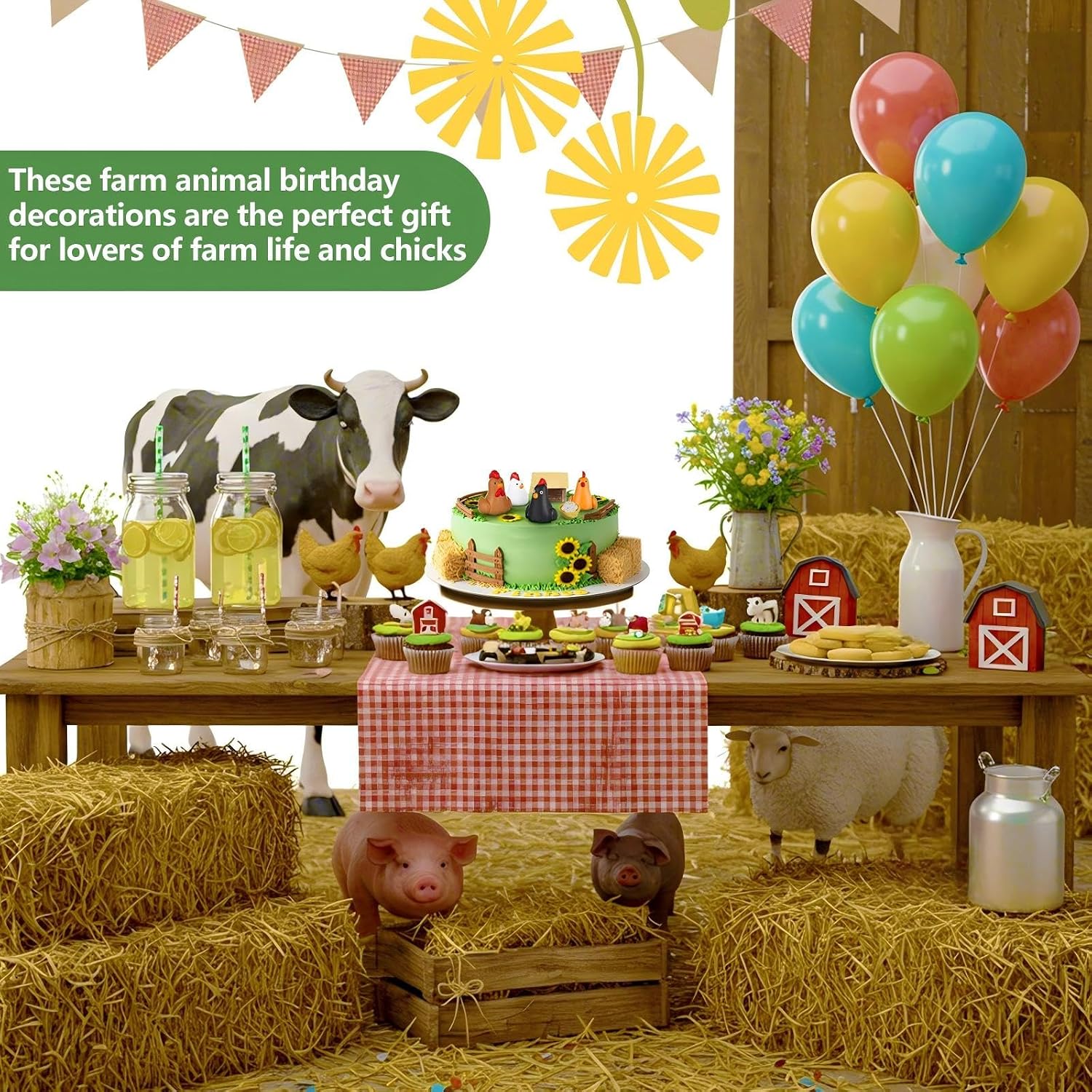 Leinuosen 18 Pcs Chicken Cake Decorations Chicken Birthday Cake Topper Coop Hen Rooster Egg Nest Grass Farm Animal Birthday Party Decorations for Chick Themed Baby Shower Supplies