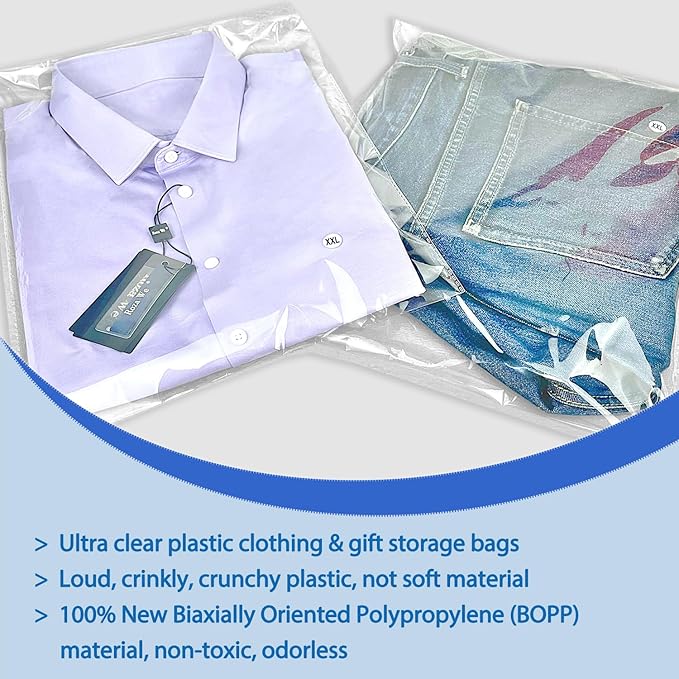 PigPotParty 12"x15" Self-Sealing Clear Cellophane T-Shirt Bags with Adhesive, 100 Pack Plastic Cello Packaging for Clothes, Gifts, Magazines, A4, Envelope, Letter & Small Business Use