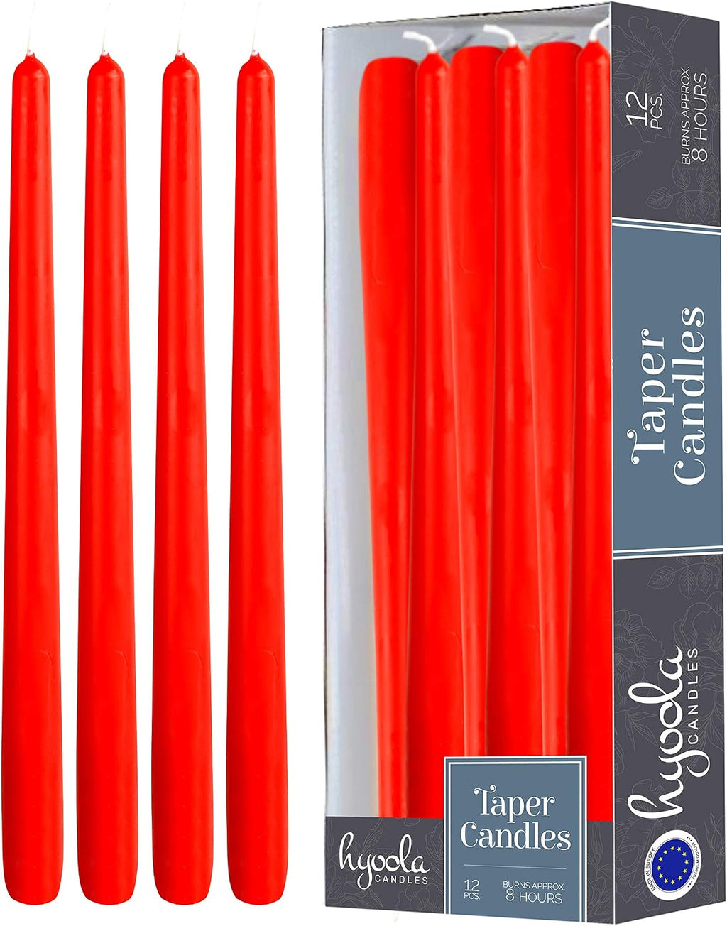 Hyoola 12 Pack Tall Red Taper Candles - 10 Inch Red Dripless, Unscented Dinner Candle - Paraffin Wax with Cotton Wicks - 8 Hour Burn Time