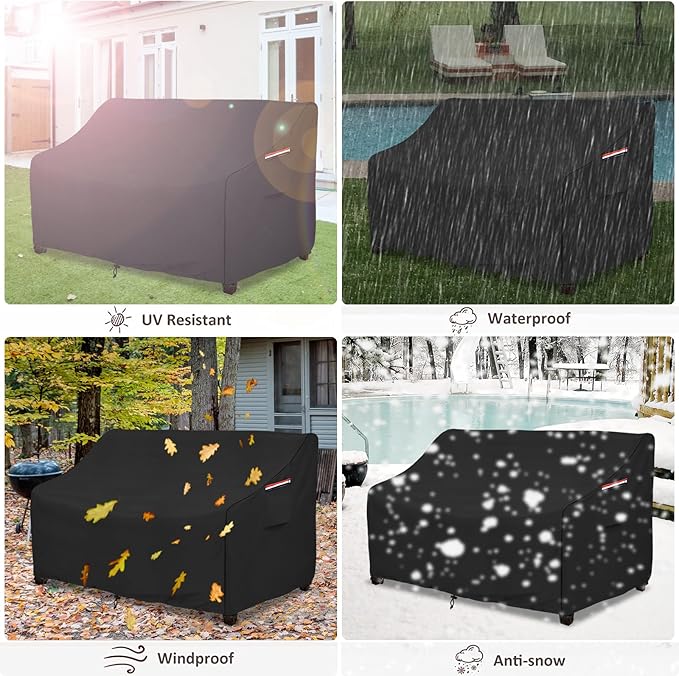 okcool Heavy Duty Patio Sofa Cover, 100% Waterproof 3-Seater Outdoor Sofa Cover Fits up to 76W x 32.5D x 33H Inches, Lawn Patio Furniture Covers,Black