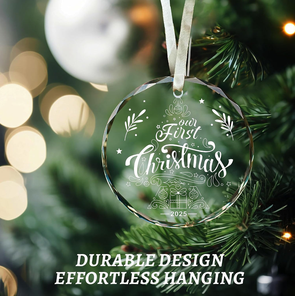 First Christmas Ornament 2025, Our Christmas Ornaments, 1st Christmas Ornaments with Gift Box, New Marriage Gifts for Couples, Mr and Mrs Round Christmas Ornament Gifts, Unique Wedding Ornament Round