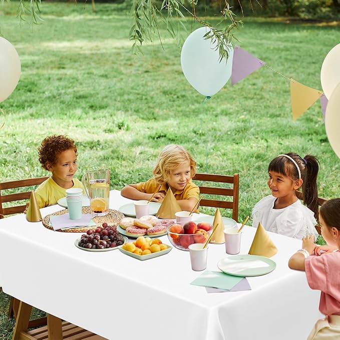 QZYL 12 Packs Disposable White Plastic Table Cloths, 54 X 108 Inches Dining Table Cloth, Plastic Tablecloths for Rectangle Tables, Quick Setup and Cleanup for Parties Picnic, Wedding and Outdoor