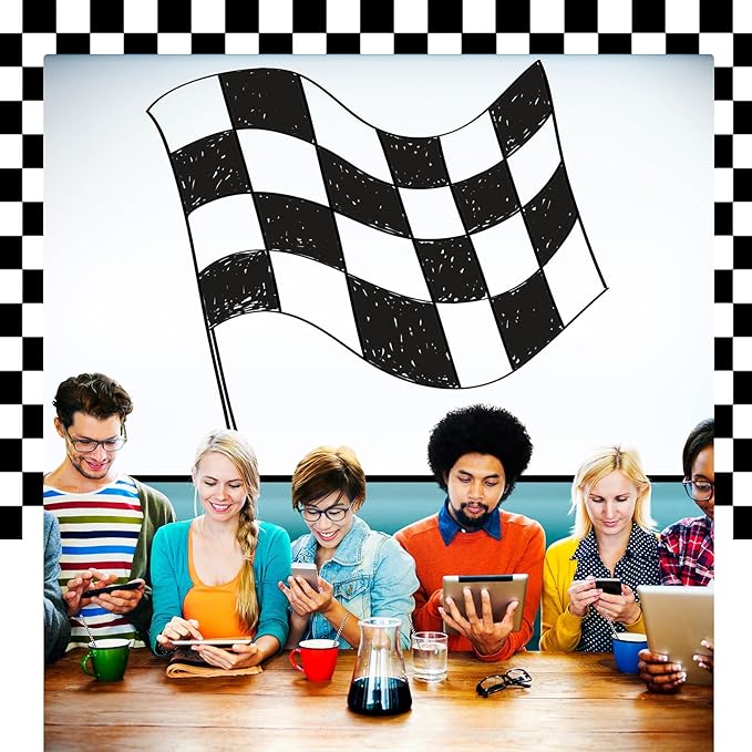 Domensi 50 Pcs Black and White Checkered Racing Straws Plastic Disposable Drinking Straws Hard Plastic Reusable Striped Flag Party Supplies for Race Car Sports Themed Birthday Decoration