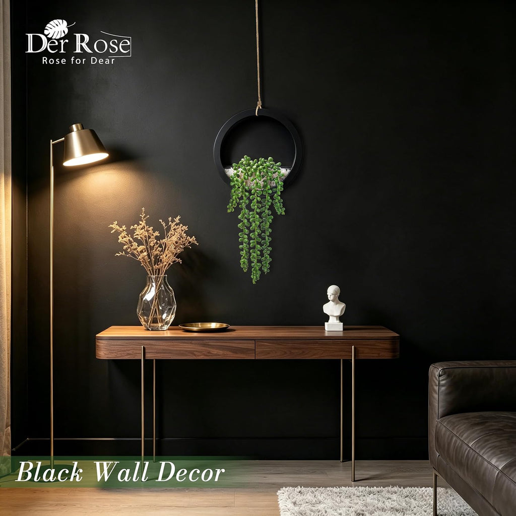 Der Rose 2 Pack Fake Plants Hanging Artificial Succulents Plants in Black Pots for Living Room Bathroom Accessories Boho Farmhouse Wall Decor