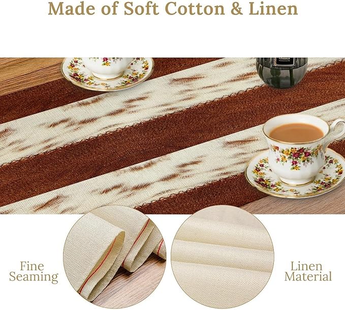 Cow Patchwork Print Table Runner, Brown Country Farm Animal Fur Skin Farm Safari Wildlife Pattern Table Runner for Dinner Dinning Home Kitchen Living Room Party Holidays Setting, 13x60 Inch