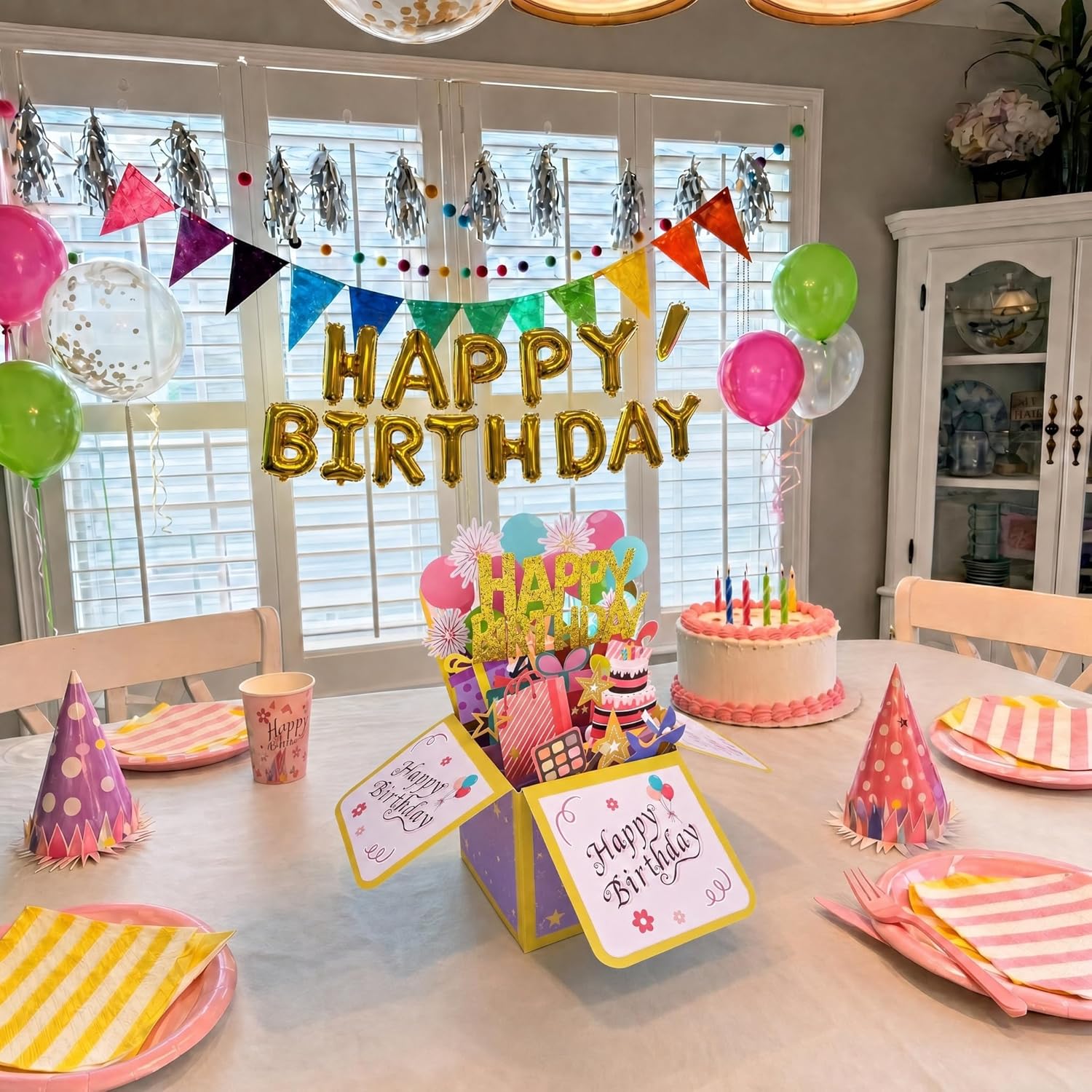 ROBBEAR Happy Birthday Pop Up Card with Birthday Age Design, DIY Card Highlight Birthday Milestone, 3D Birthday Gift Box for Adults and Kids with Envelopes, A Unique Card for Daughter, Son, Mom, Dad, Friend