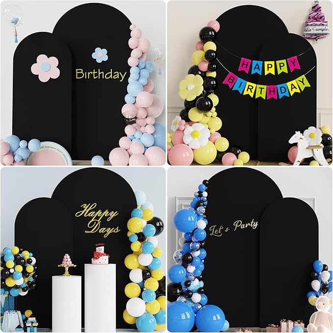 Fomcet Set of 2 Wedding Arch Cover 6FT, 7.2FT Black 2-Sided Round Top Spandex Arch Backdrop Cover Fitted Fabric for Birthday Party Baby Shower Wedding Arch Stand Decoration