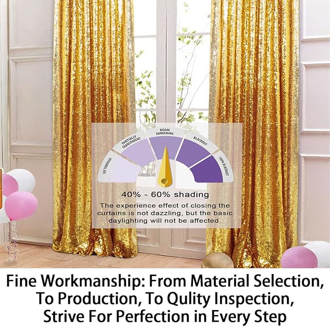ShinyBeauty Sequin Backdrop 4x10ft Shiny Gold Sequin Curtains 2 Panels Glitter Backdrop Curtains for Parties Photography Background M0511…