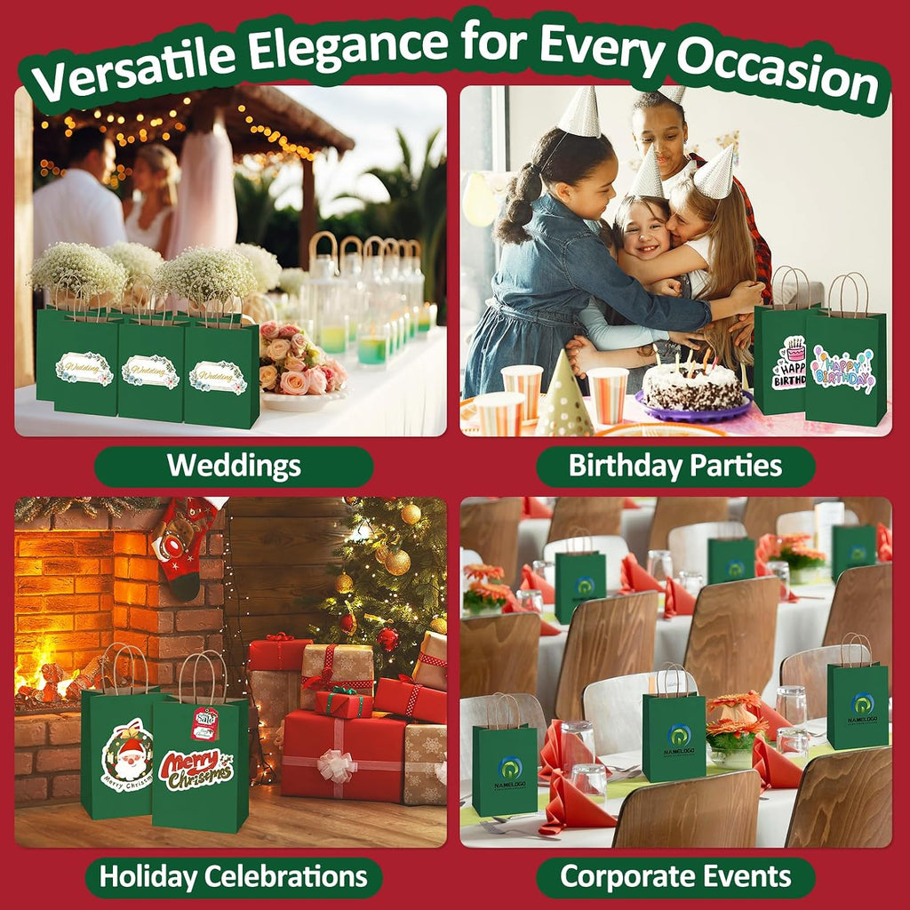 BagDream Forest Green Gift Bags with Handles Bulk 5.25x3x8 Inch 100Pcs Small Kraft Paper Bags for Christmas, Thanksgiving, Craft, Party Favors, Retail, Grocery, Recyclable