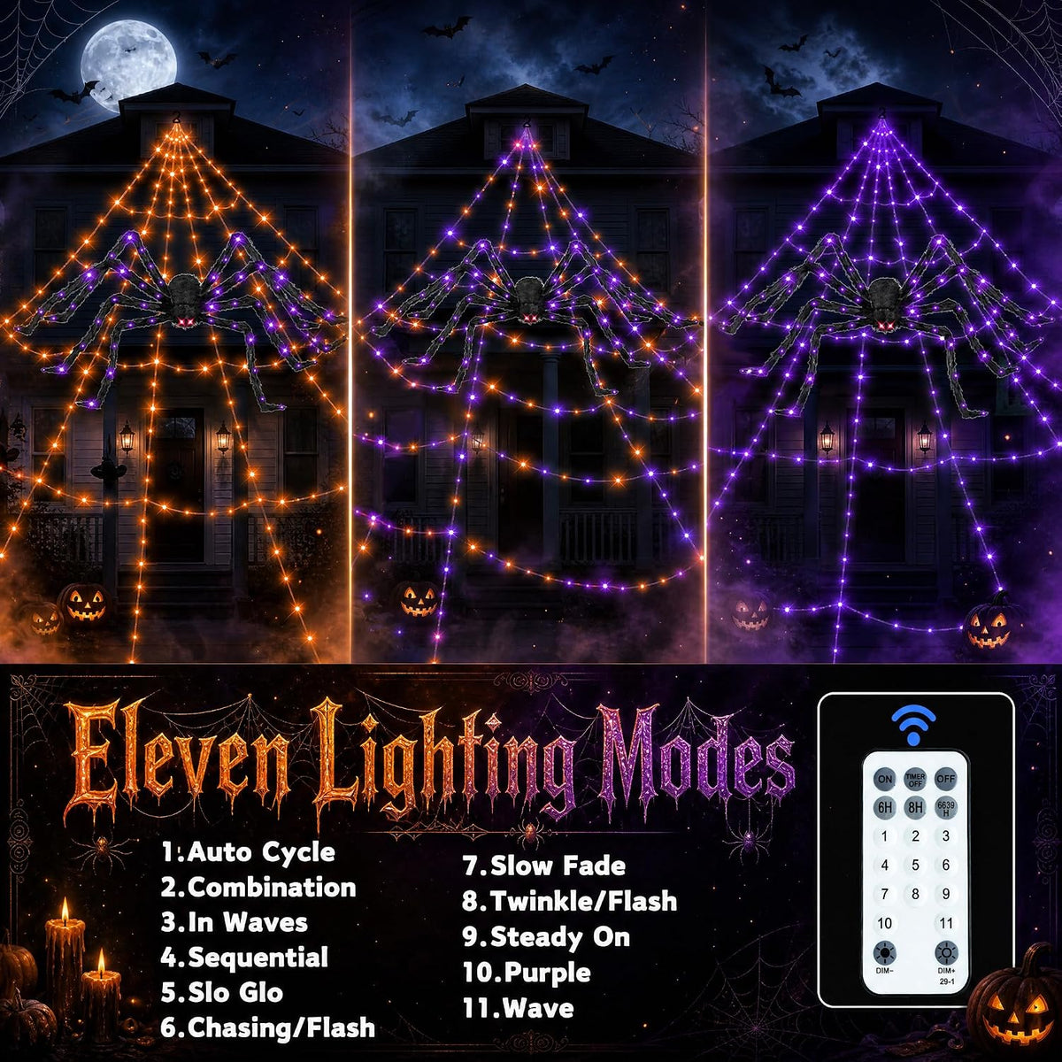 halloween decorations outdoor spider web lights - 550, close-up detail