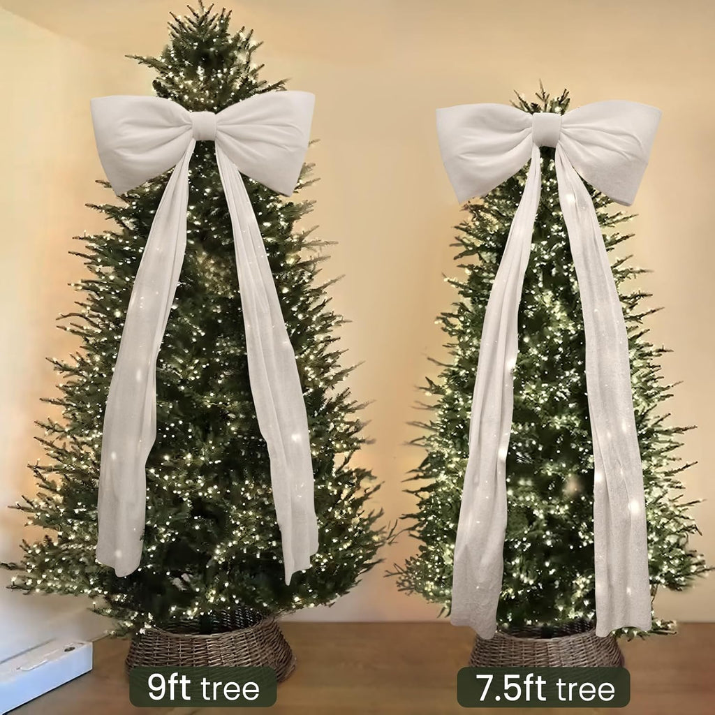 Christmas Decorations - 6 Ft Big Christmas Bows for Christmas Tree - Giant White Velvet Bow for Tree Topper Window Mantle Wall Door Decor - Indoor Home Room Party Hanging Xmas Decoration